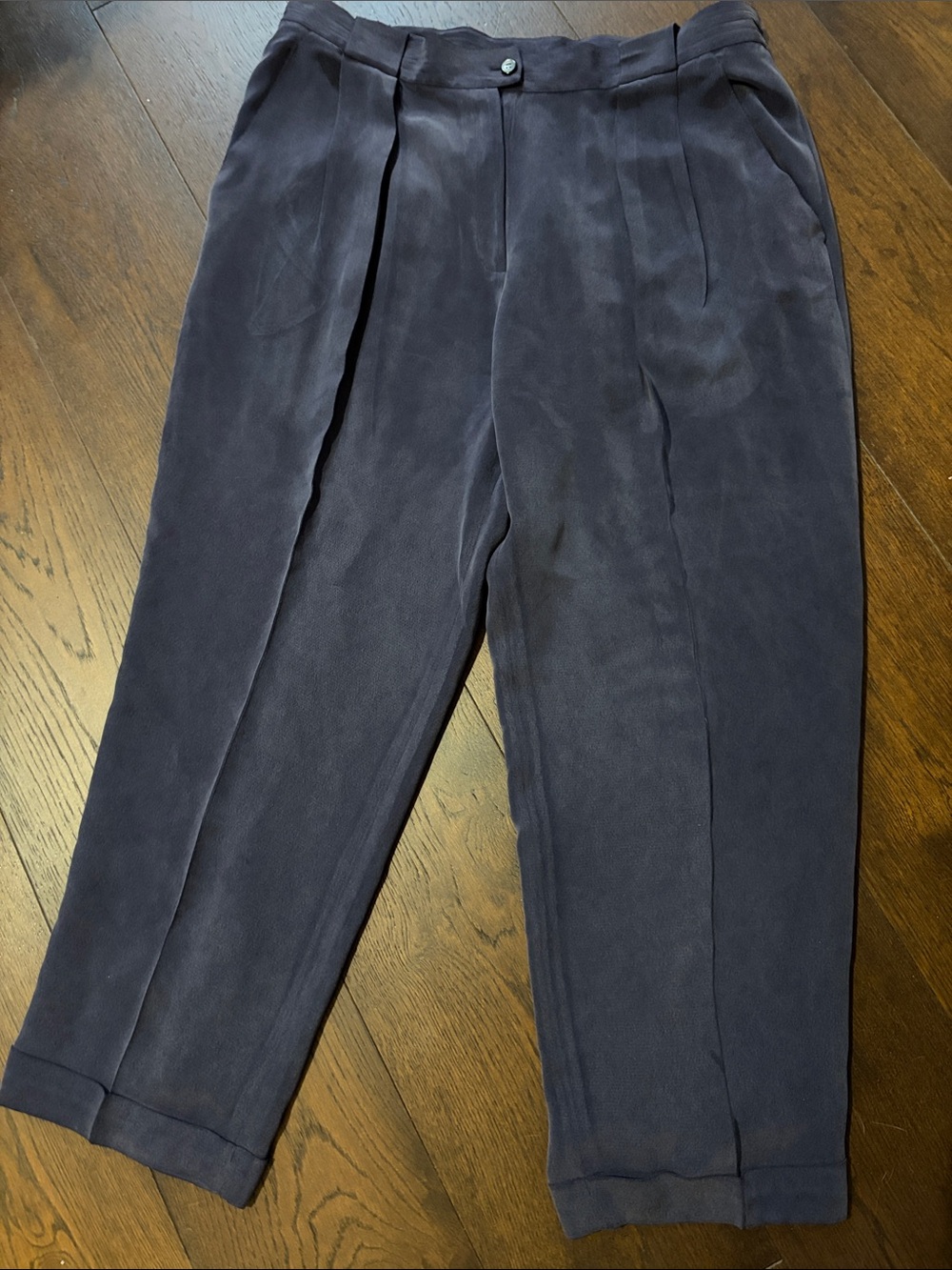 Jones New York Women's Navy Pleated Trousers 100% SILK cuffed hem. Sz 16pw 16p